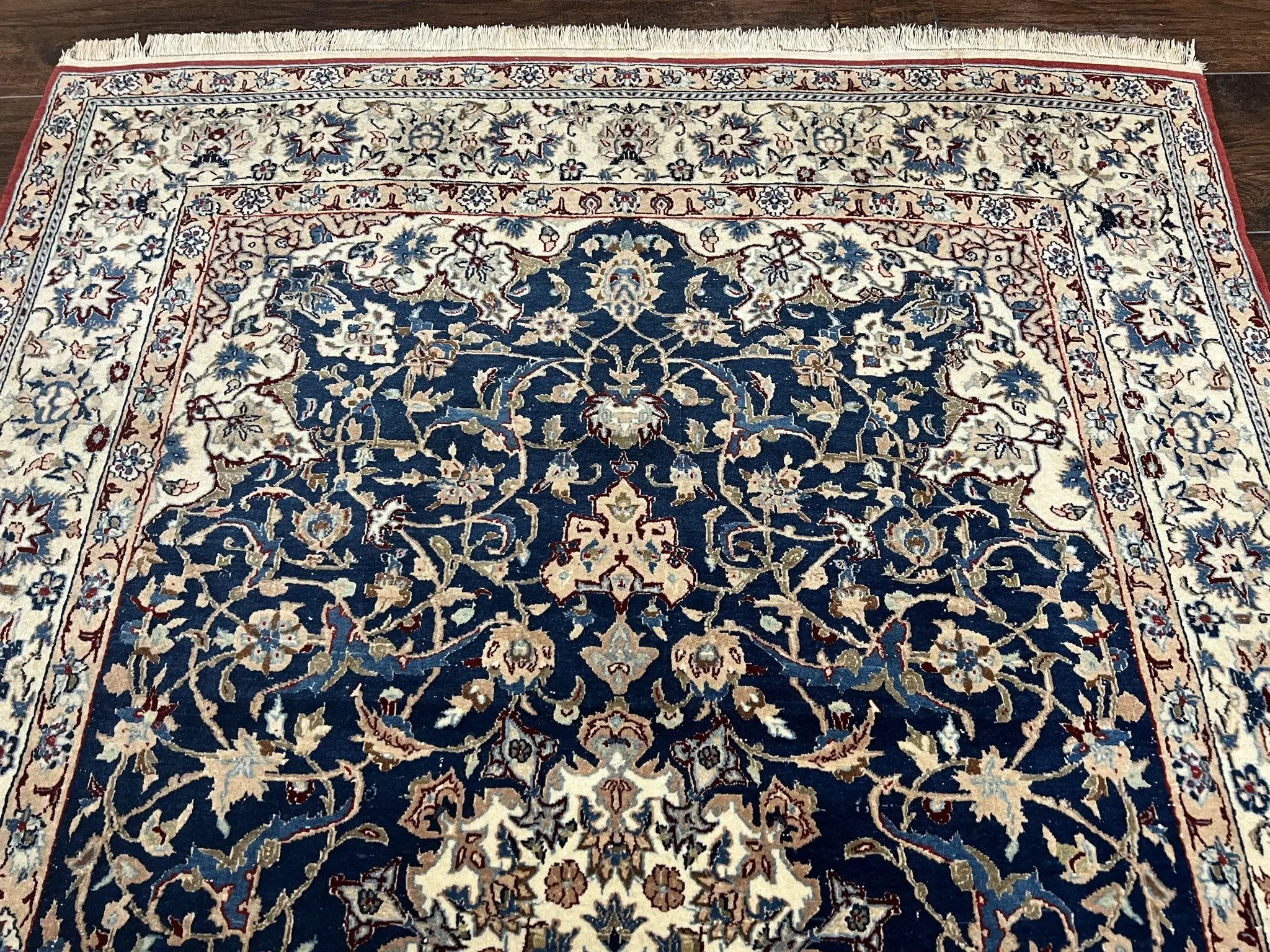 Super Fine Persian Nain Rug 3.6 x 5.4, Navy Blue and Ivory, 700 KPSI by Jewel Rugs