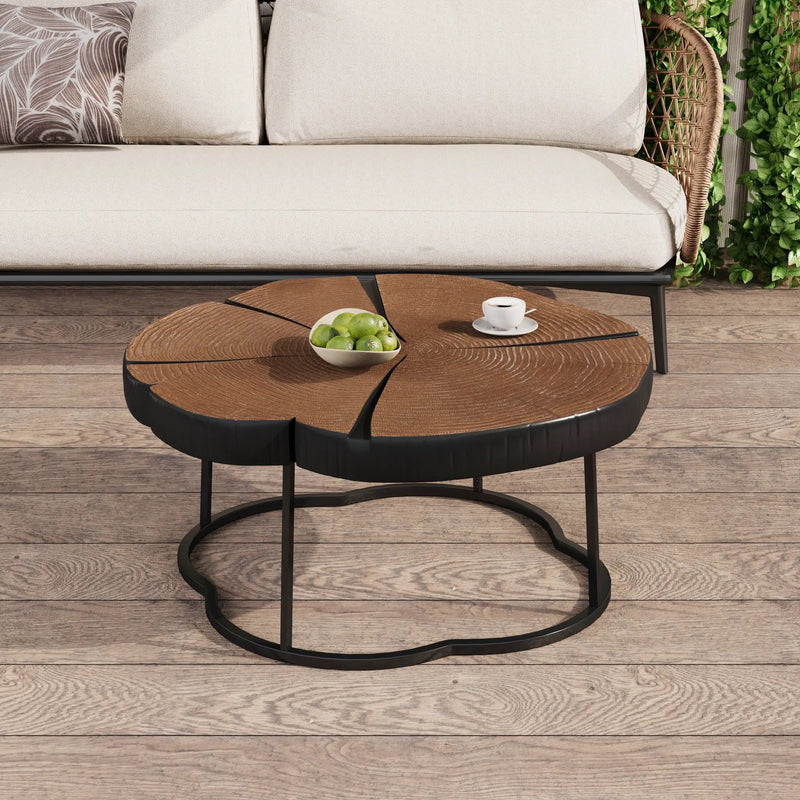 Irregular Coffee Table, 27" Modern MGO Top with Natural Wood & Black Metal Base by HouseOfZazla