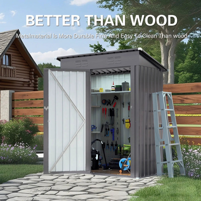 5 X 3 Ft Durable Metal Shed Outdoor Storage Shed With Pitched Roof And Lockable Door - Gray by HouseOfZazla
