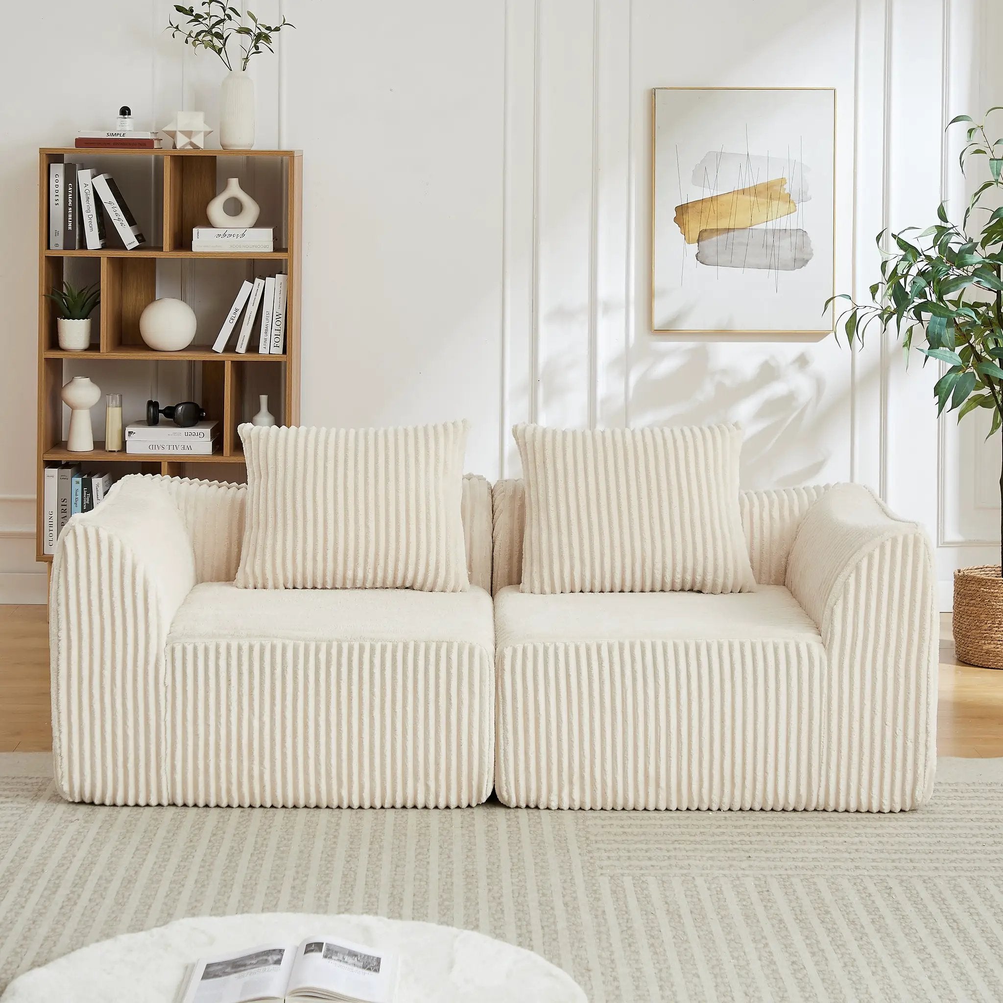 Minimalist Corduroy Sofa Featuring Curved Lines by HouseOfZazla