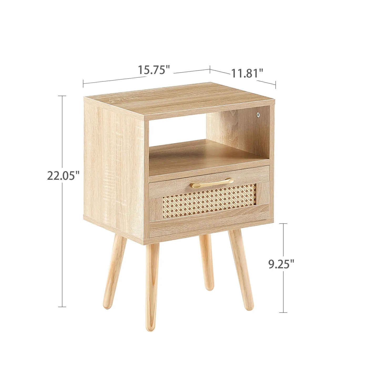 15.75" Rattan End Table With Drawer And Solid Wood Legs, Modern Nightstand, Side Table For Living Room, Bedroom by Unique Piece Furniture