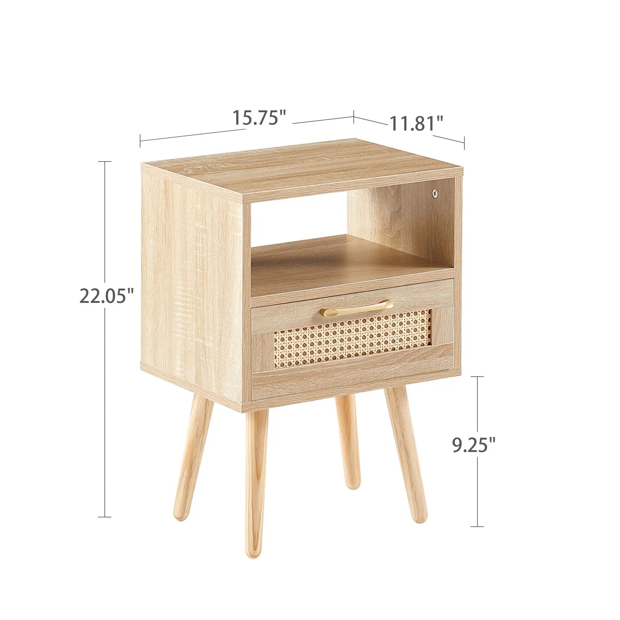 15.75" Rattan End Table With Drawer And Solid Wood Legs, Modern Nightstand, Side Table For Living Room, Bedroom by Unique Piece Furniture