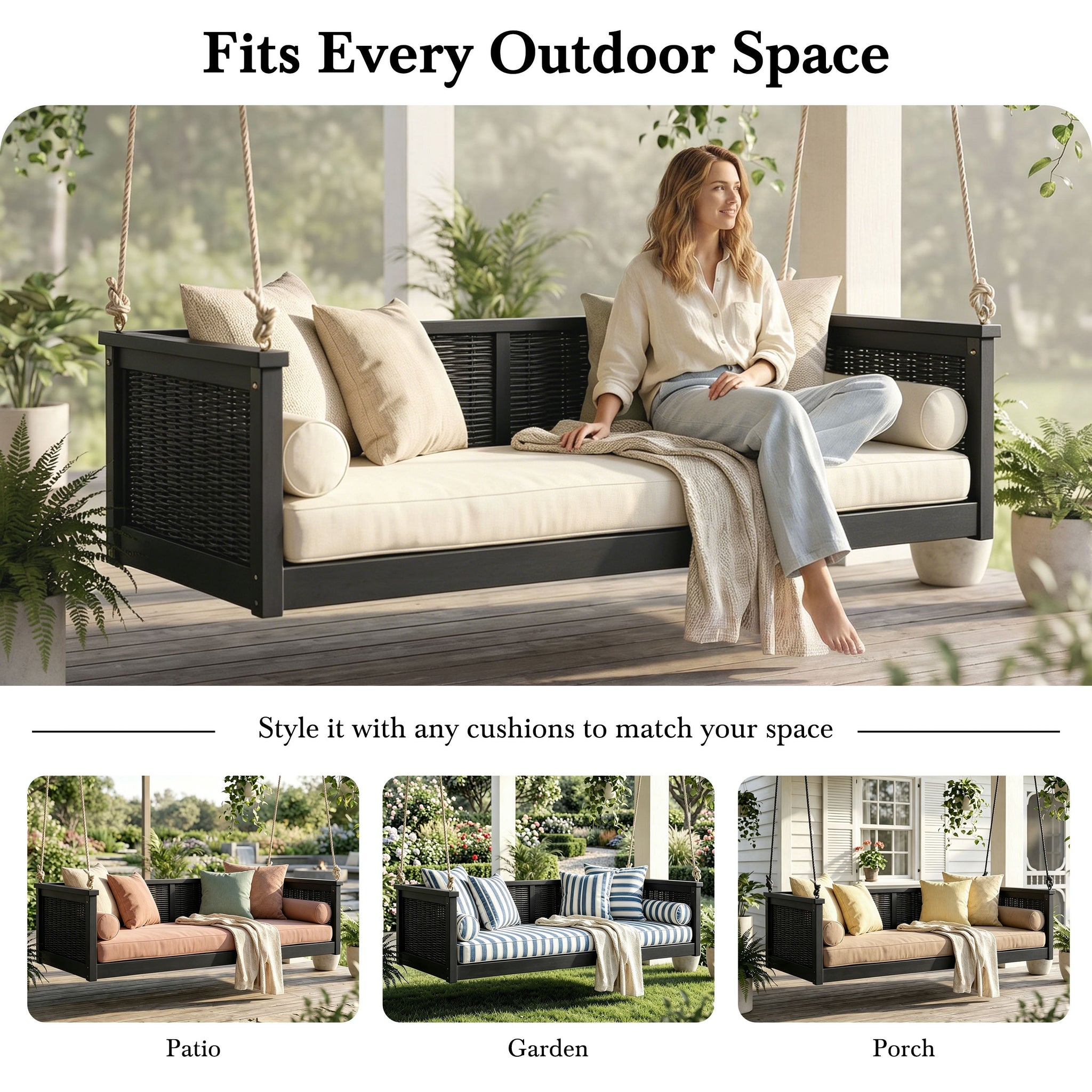 TOPMAX Outdoor Classic Solid Wood Twin Size Swing Bed by HouseOfZazla