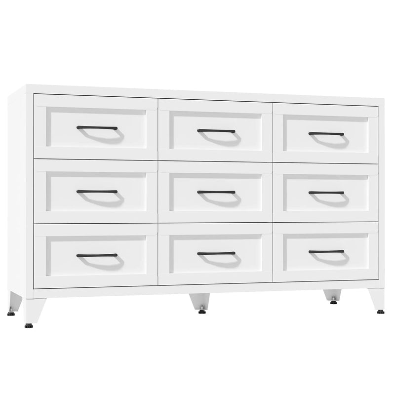 9 Drawer White Metal Dresser with Quiet-Glide Rails by HouseOfZazla