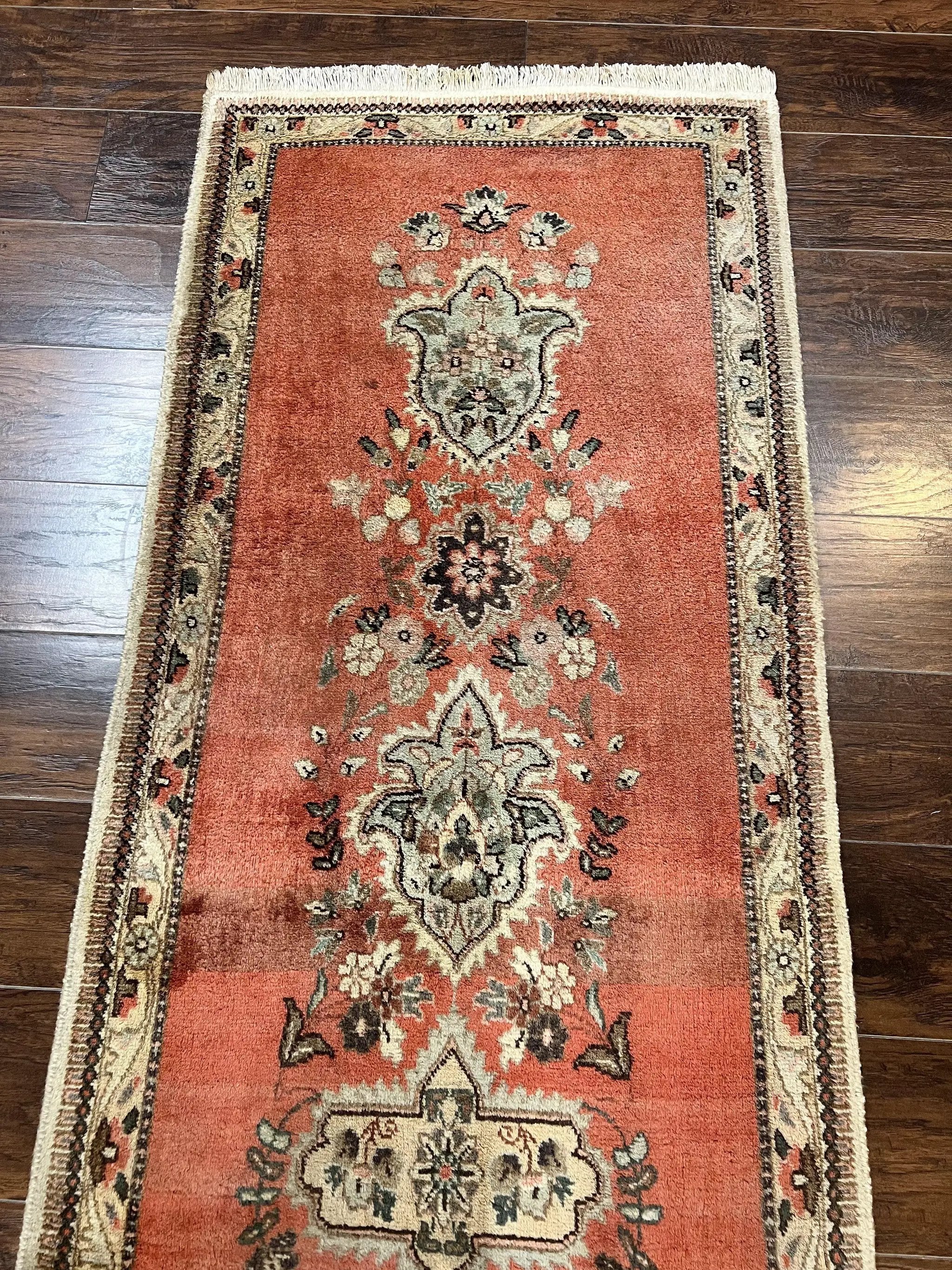 Persian Tabriz Runner Rug 3 x 12, Open Field, Terracotta by Jewel Rugs