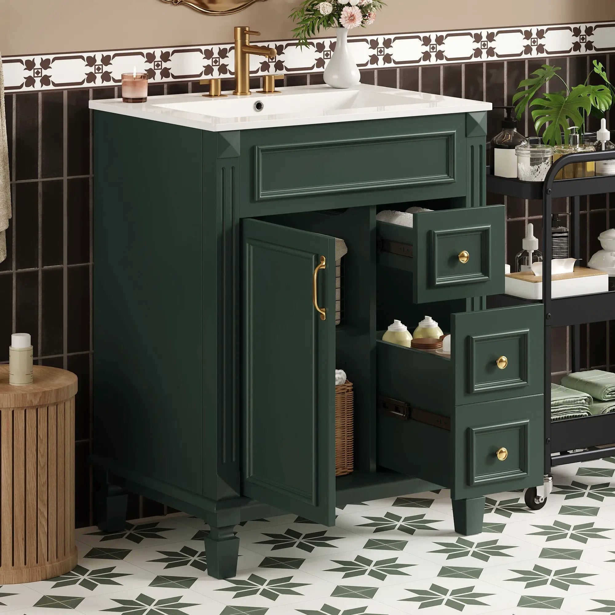 Bathroom Vanity With Sink, Compact Cabinet & 2 Drawers And Adjustable Shelf by Unique Piece Furniture