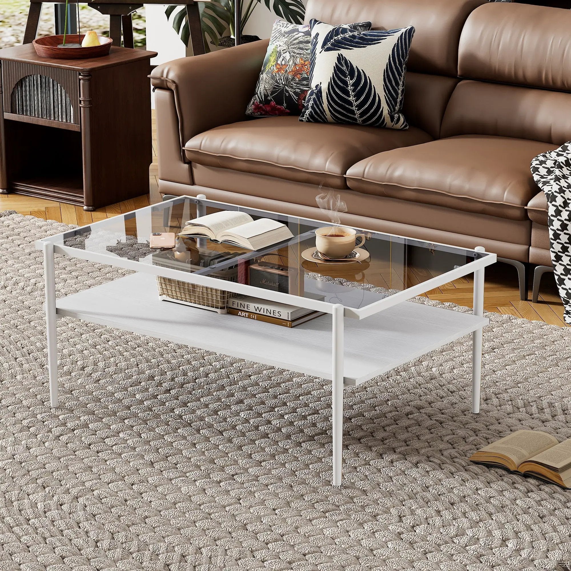 Rectangle Coffee Table With Tempered Glass Top And Legs, Modern Table For Living Room by Unique Piece Furniture