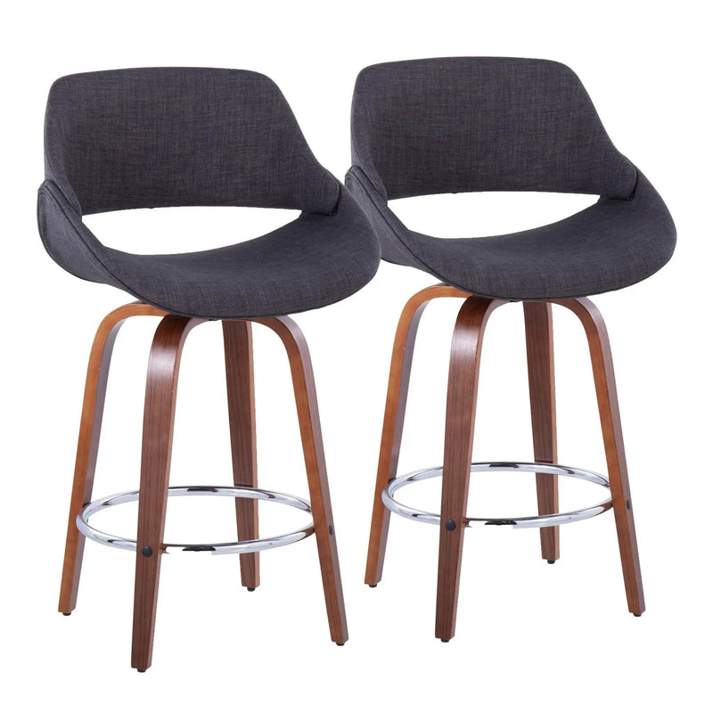 Fabrico - Mid Century Modern, Fixed Height Counter Stool With Round Footrest (Set of 2) by HouseOfZazla