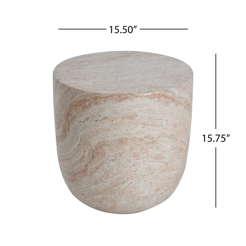 Outdoor / Indoor Lightweight Concrete Side Table With Travertine - Beige by HouseOfZazla