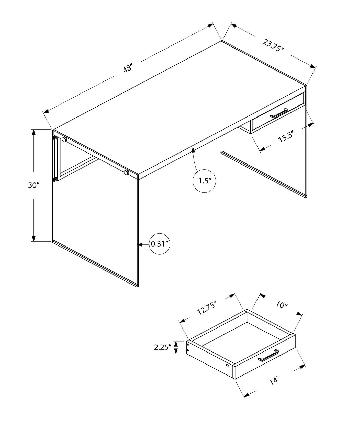 Contemporary Design Computer Desk For Home Office, Storage Drawers by Unique Piece Furniture