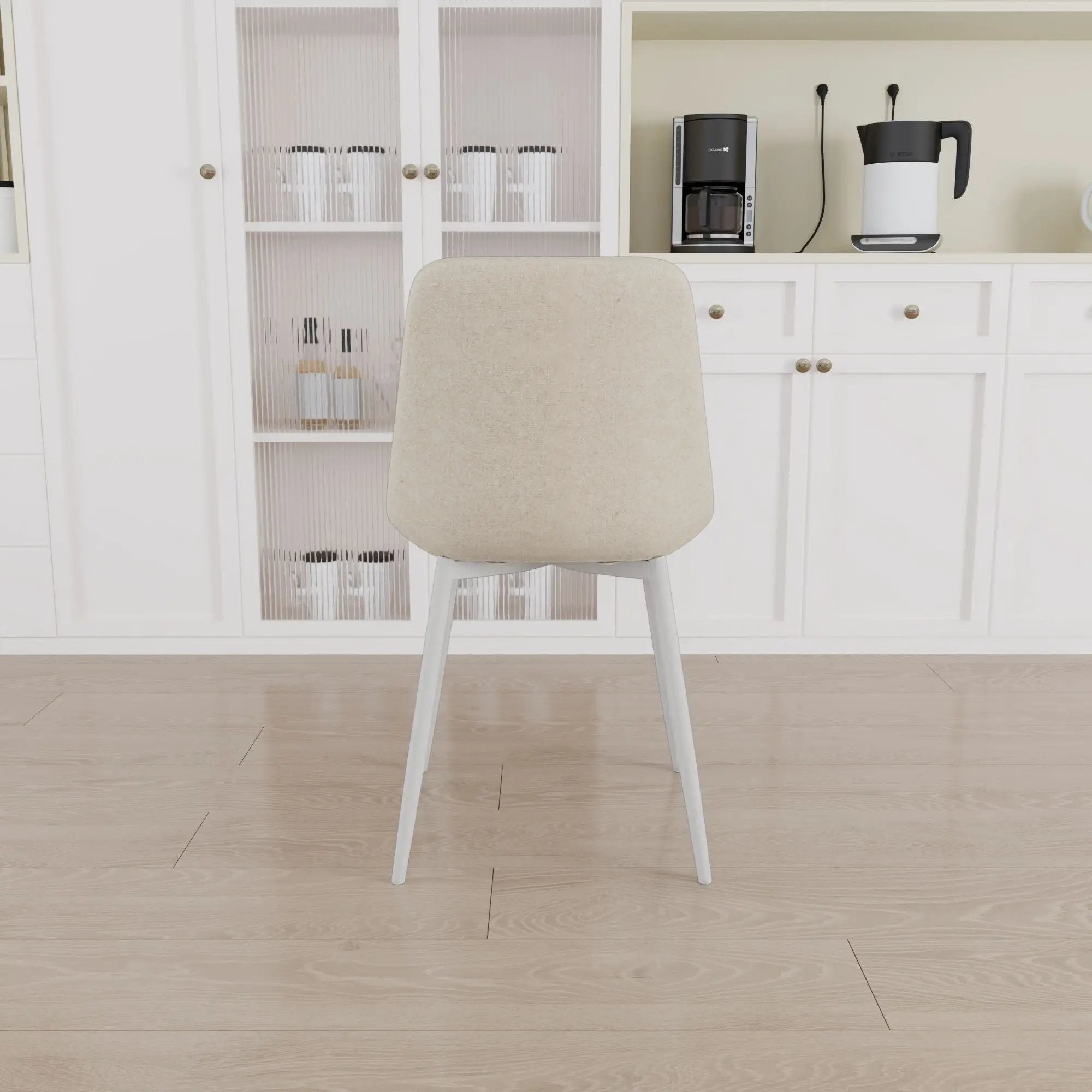 Modern Kitchen Dining Chairs (Set of 4) With Linen Padding And Sturdy Metal Legs - Beige by HouseOfZazla