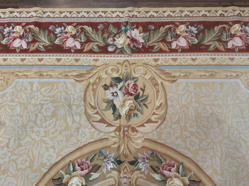 Needlepoint Rug 8x10, Aubusson Savonnerie European Carpet, Floral, Elegant by Jewel Rugs