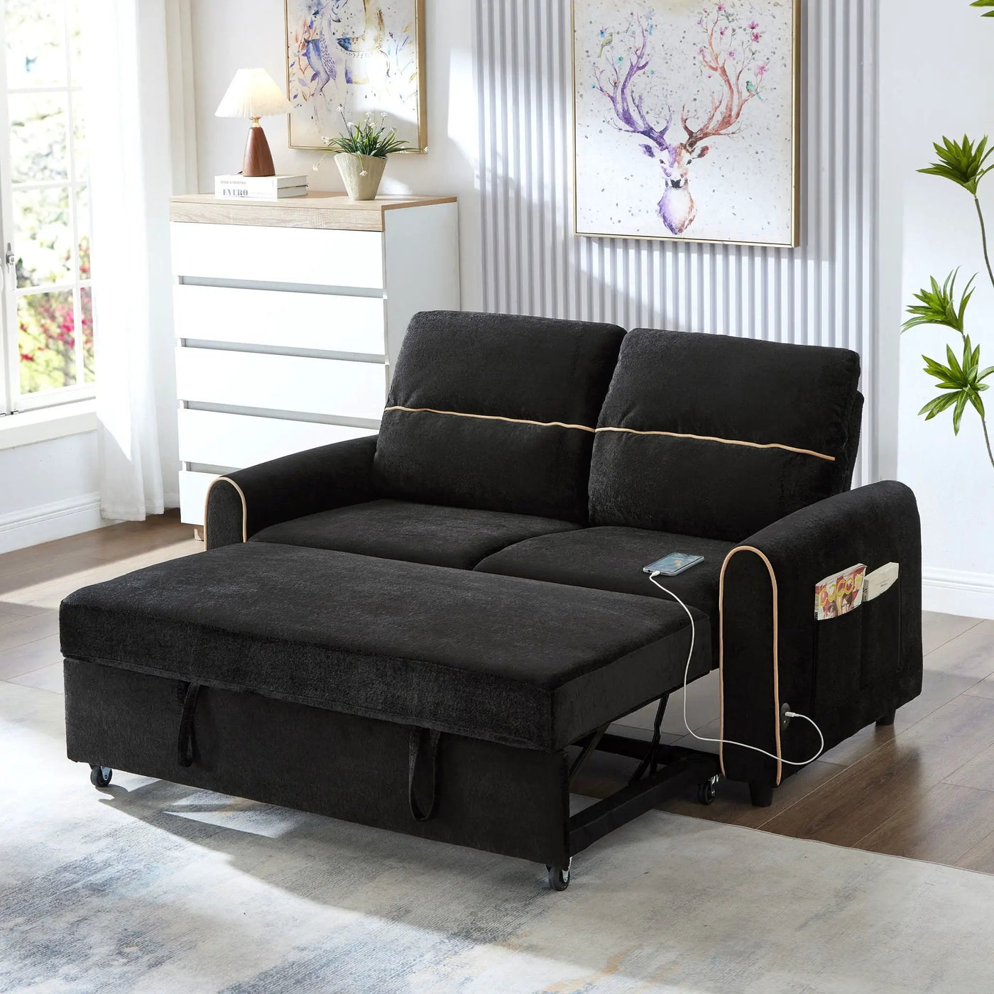 Pull Out Sofa Bed With Adjustable Backrest And USB Charging Ports by HouseOfZazla