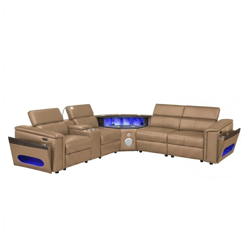 Nova - Sectional With Bluetooth Speaker, LED And Lifting Wine Cabinet by HouseOfZazla