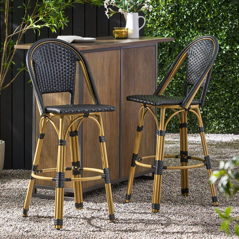 Outdoor Rattan And Aluminum French Barstools (Set of 2) by HouseOfZazla