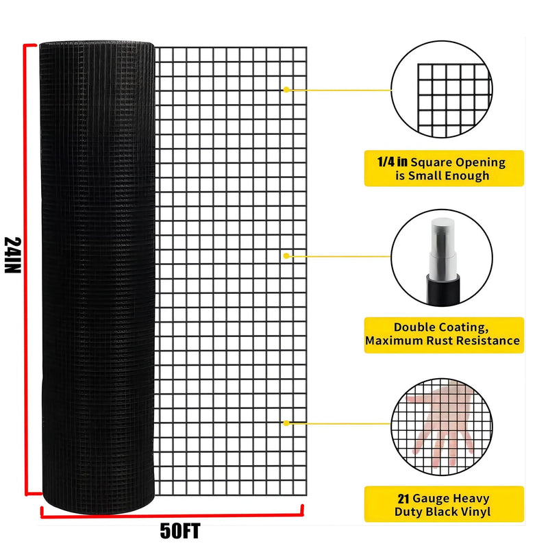 Vinyl Coated Hardware Cloth, 21 Gauge, Galvanized Steel, For Poultry Netting And Chicken Coop - Black by HouseOfZazla