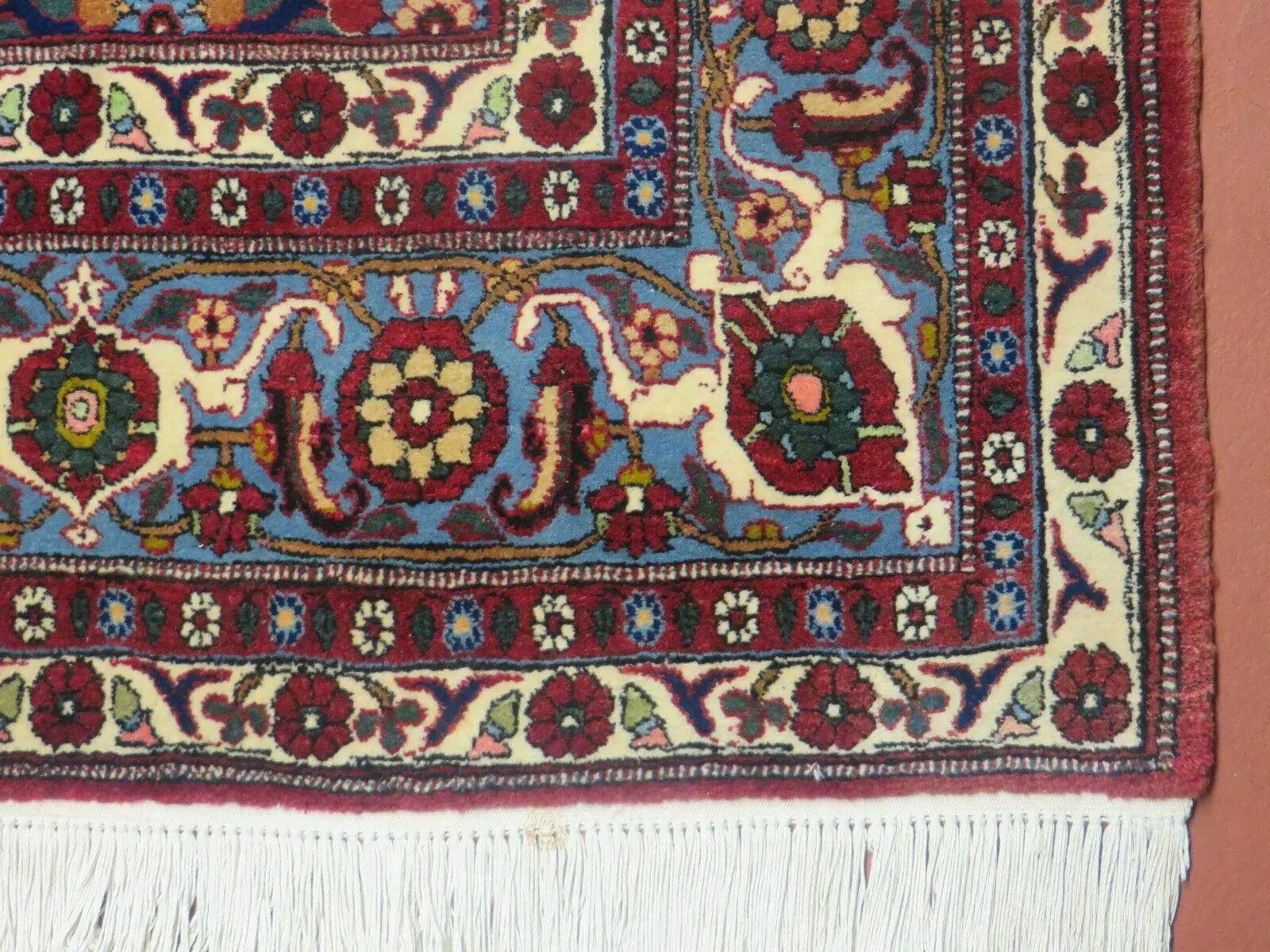 Navy Blue Antique Persian Rug 7x11, Veramin Mina Khani Repeated Allover Pattern, Vintage Authentic Hand Knotted Handmade Wool Room Sized Carpet by Jewel Rugs
