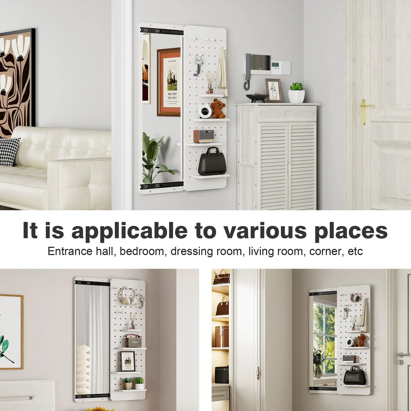 Wall Mounted Full Length Mirror With Shelf And Hook by Unique Piece Furniture