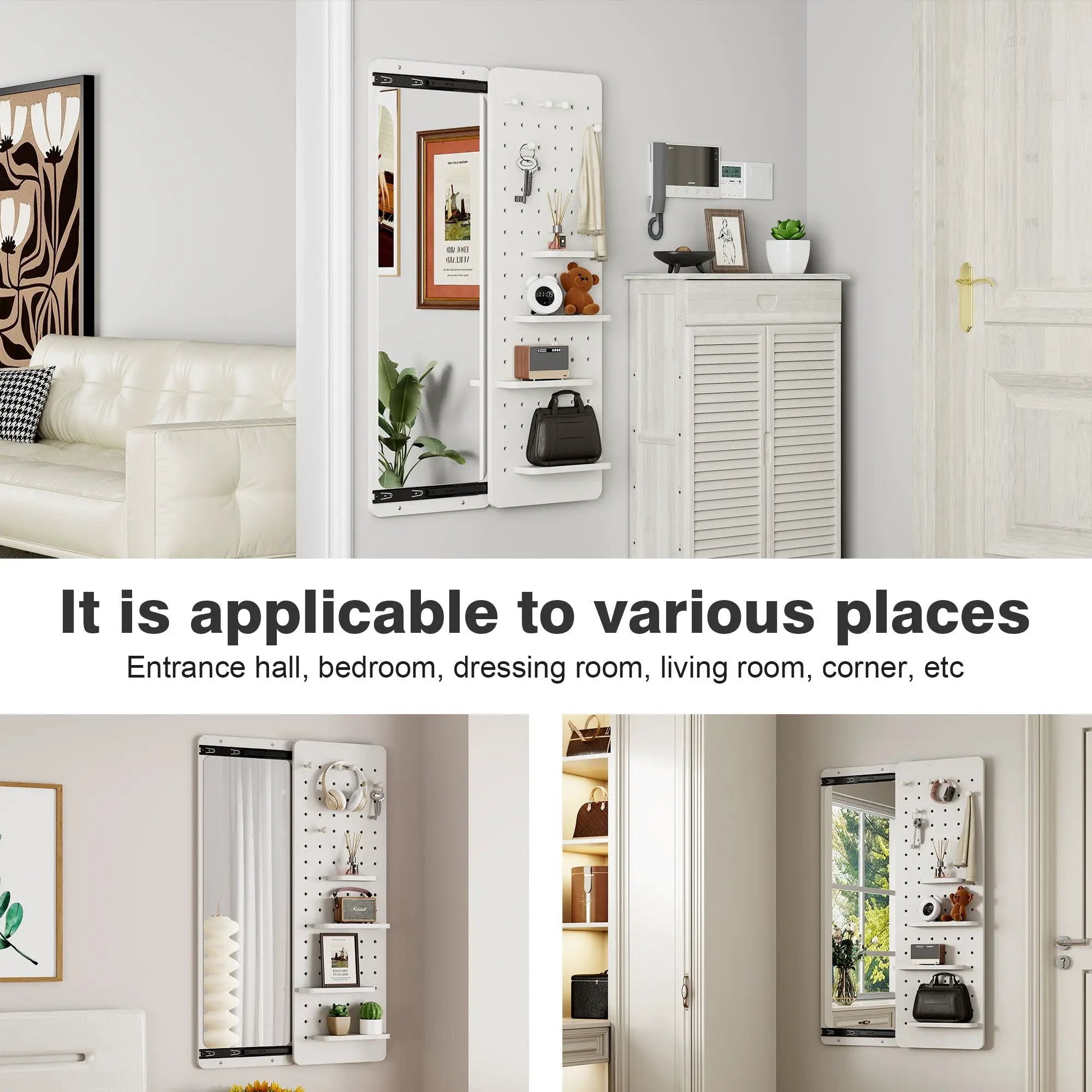 Wall Mounted Full Length Mirror With Shelf And Hook by Unique Piece Furniture