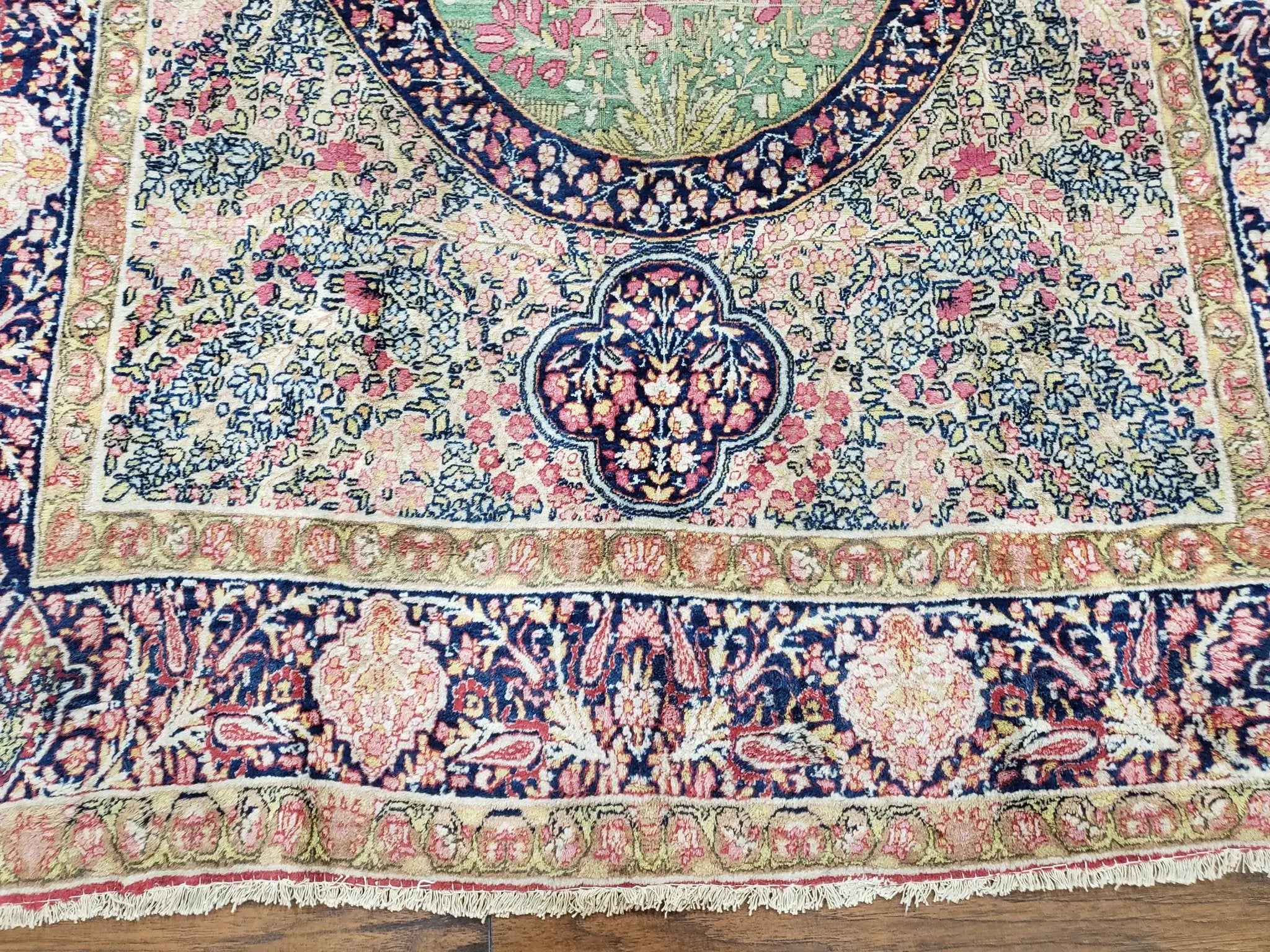 Antique Persian Kerman Lavar Rug 4.4 x 7.5, Highly Collectible Rare, 1880s Rug, Millefleurs, Cows, Wool Hand Knotted, Pictorial by Jewel Rugs