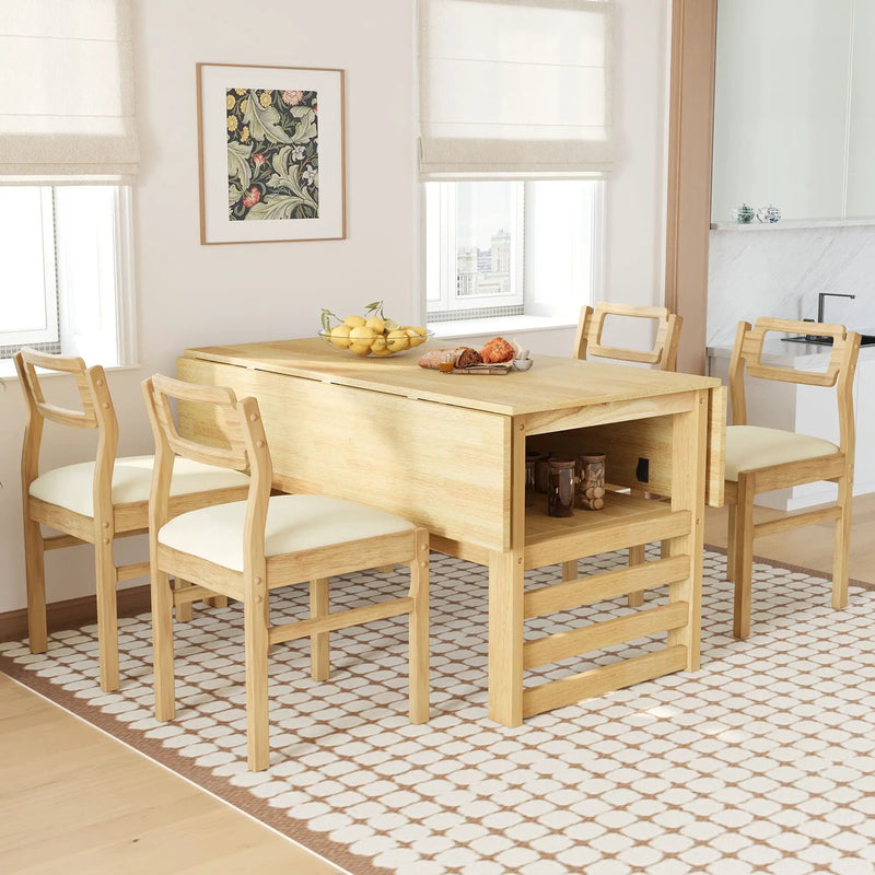 5 Piece Extendable Wood Square Dining Table Set With 2 Drop Leaves by Unique Piece Furniture
