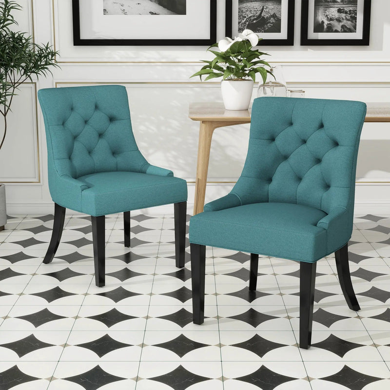 Dining Chair Set of 2 With Upholstered Diamond Tufting And Espresso Birch Legs - Teal by HouseOfZazla