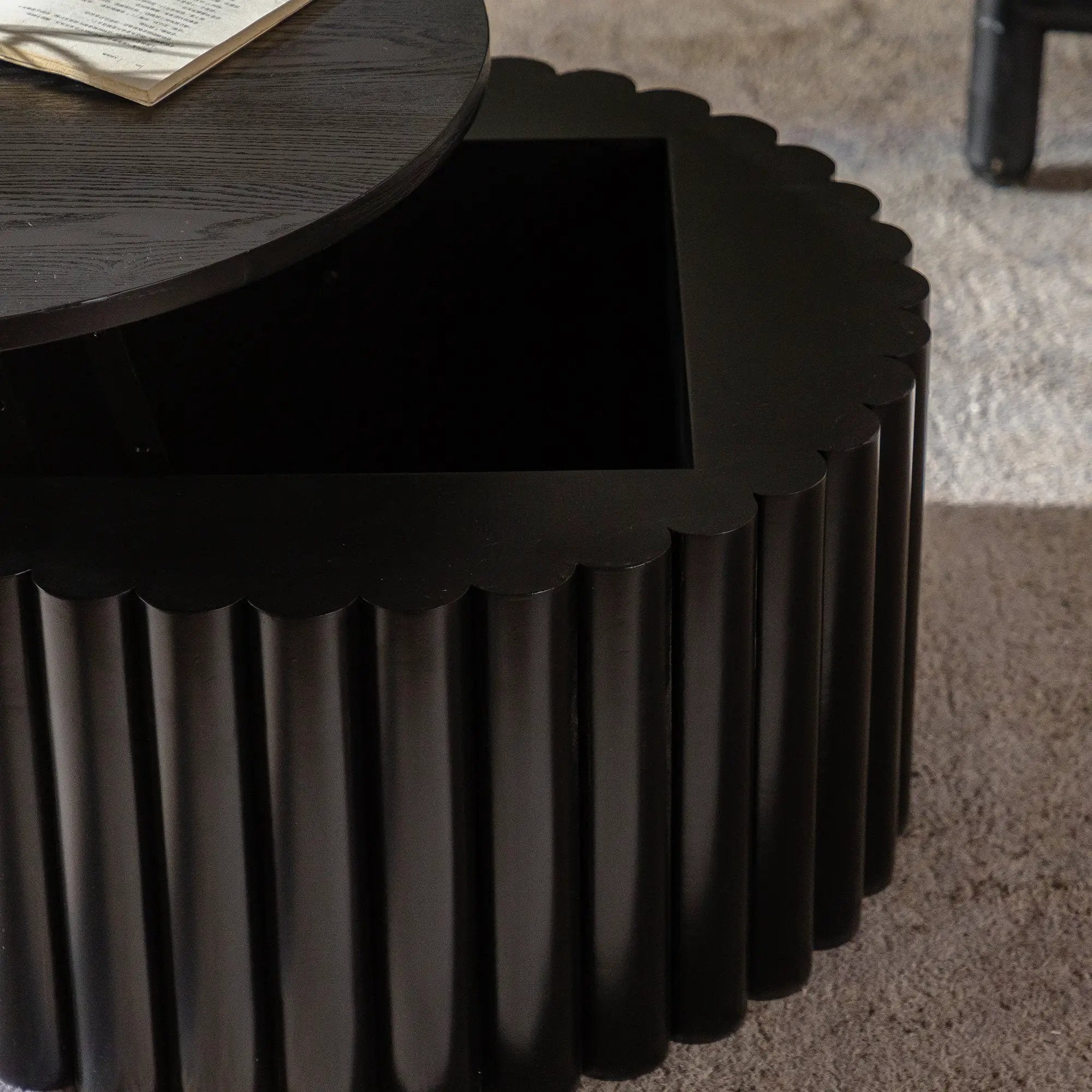 Round Coffee Table With Lift Handcrafted Relief by HouseOfZazla