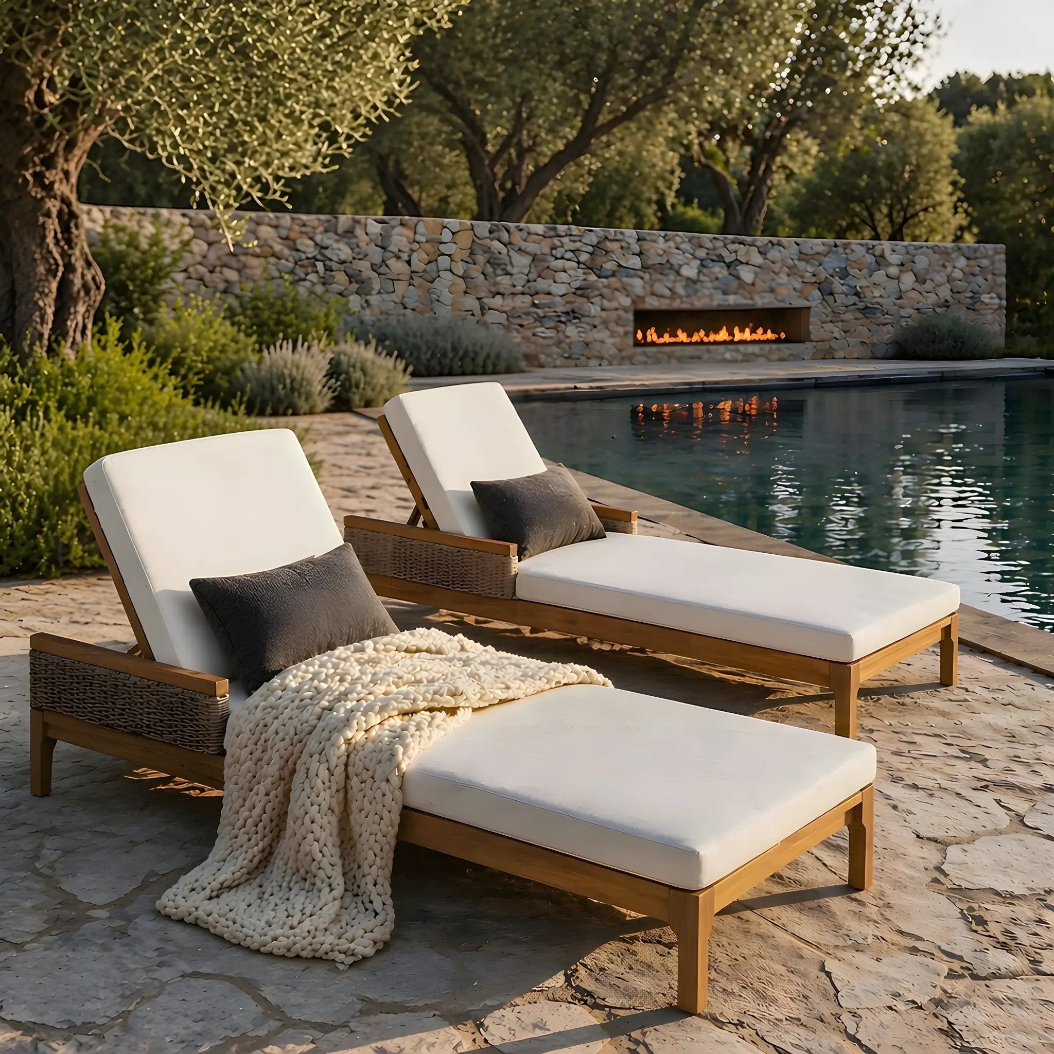 76.8" Solid Acacia Wood Sun Lounger Set of 2 with Cushions by HouseOfZazla