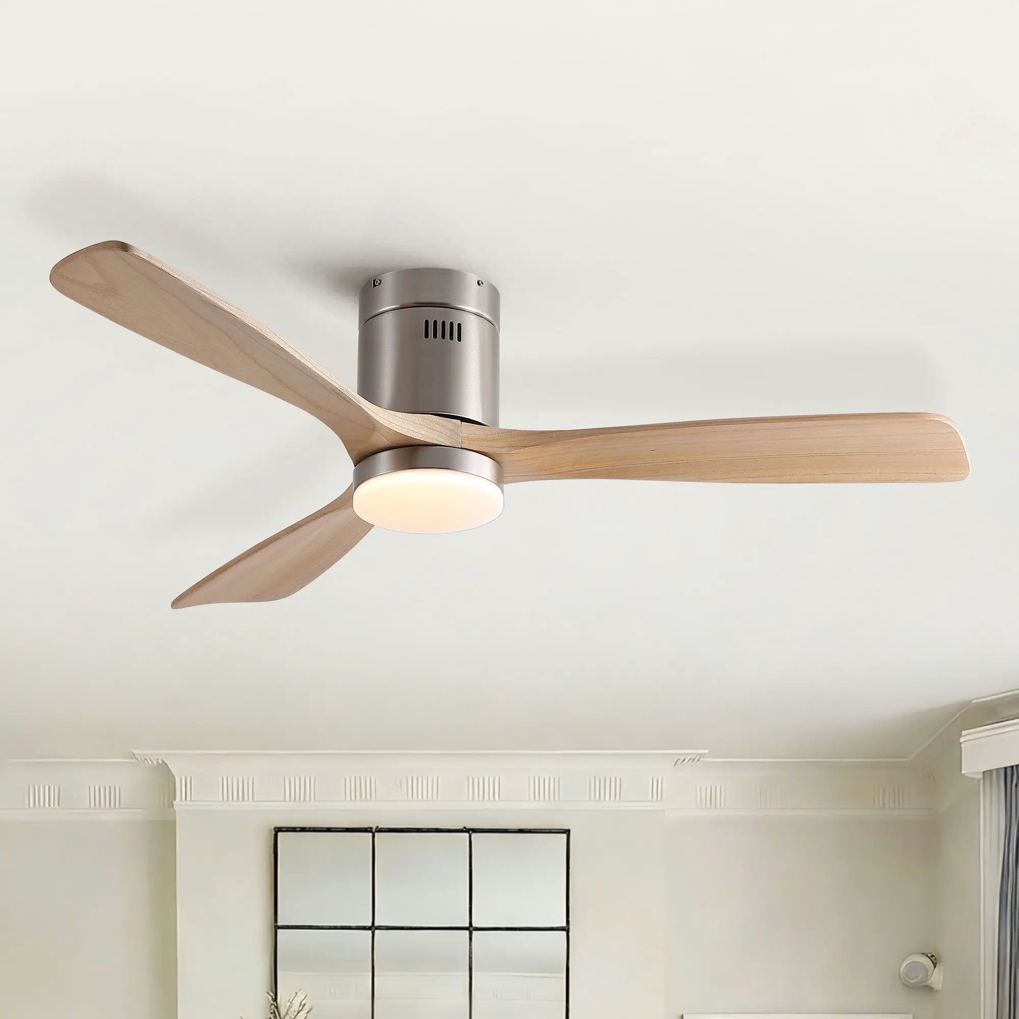 Low Profile Flush Mount Intergrated LED Ceiling Fan With Light And Silent Reversible Motor by HouseOfZazla