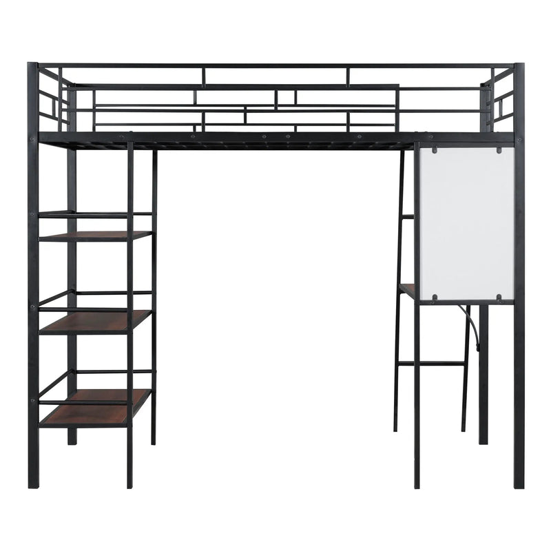 Loft Metal Bed With 3 Layers Of Shelves And Desk, Stylish Metal Frame Bed With board by Unique Piece Furniture