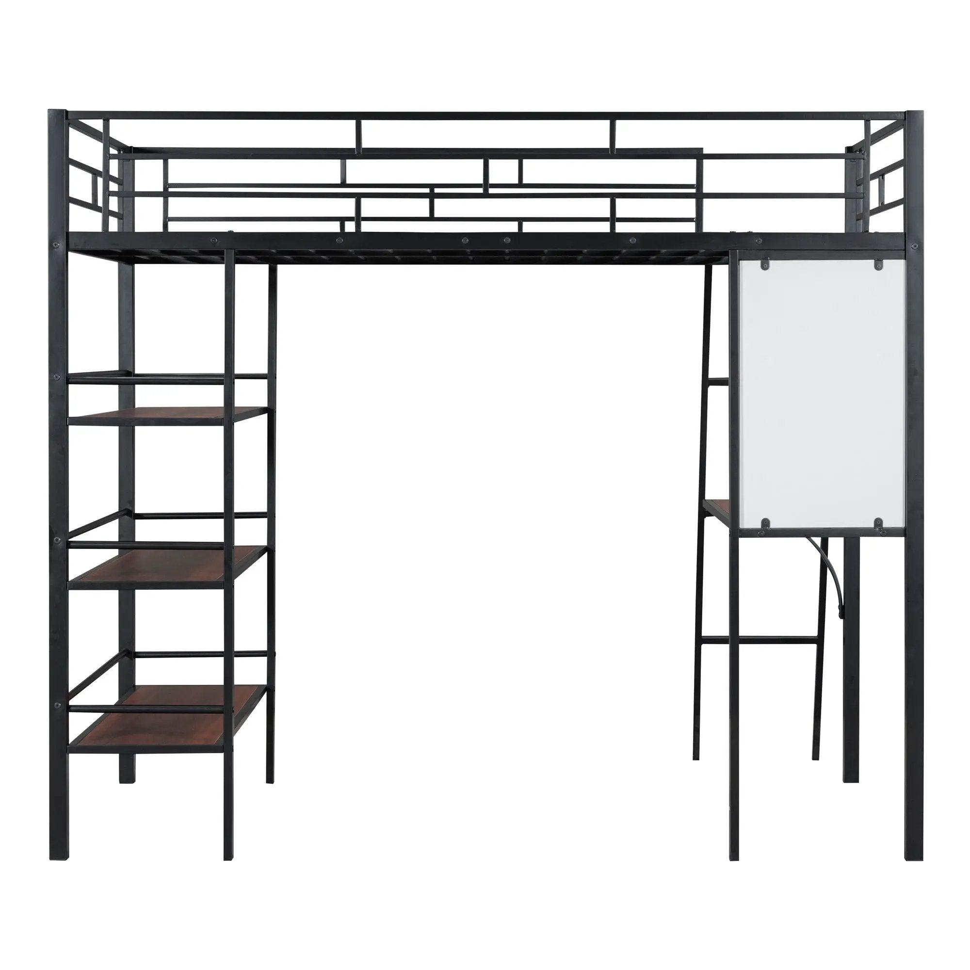 Loft Metal Bed With 3 Layers Of Shelves And Desk, Stylish Metal Frame Bed With board by HouseOfZazla