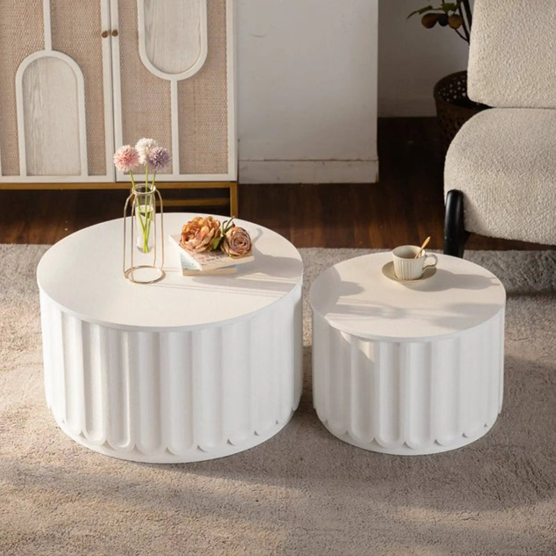White Round Storage Table Set with Lift-Off Lid by HouseOfZazla