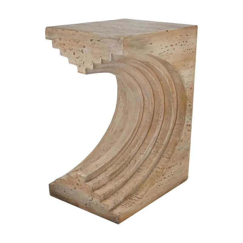 16.3x12.2x22.6 Modern Sculptural Arched Side Table with Faux Travertine Finish by HouseOfZazla