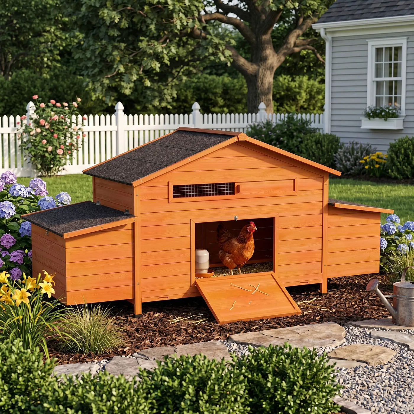70" Large Wooden Chicken Coop with 2 Nesting Boxes and Waterproof Roof by HouseOfZazla