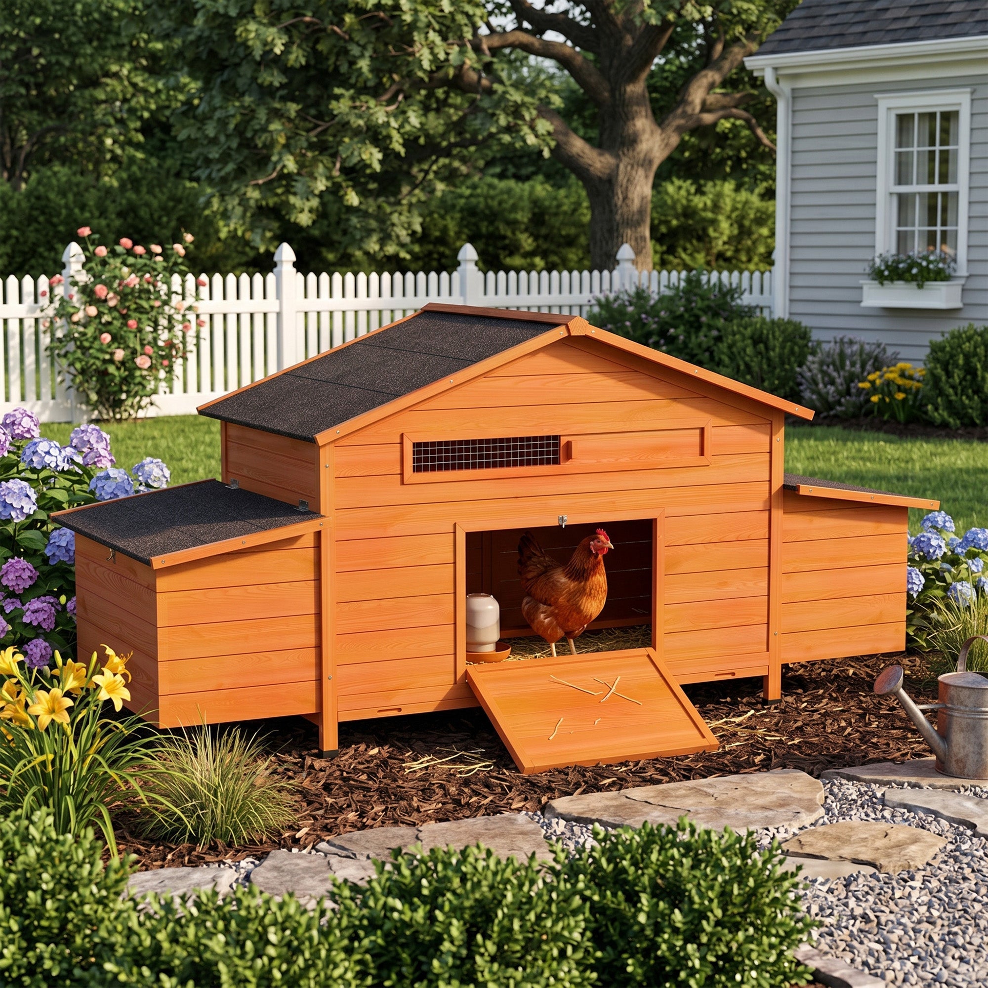 70" Large Wooden Chicken Coop with 2 Nesting Boxes and Waterproof Roof by HouseOfZazla