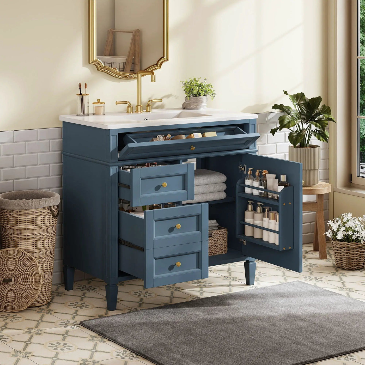 Bathroom Vanity With Top Sink, 2 Drawers And Tip Out Drawer by HouseOfZazla