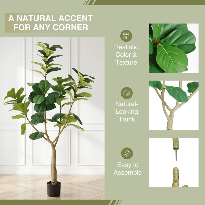 6FT Artificial Fiddle Leaf Fig Tree, Realistic Faux Potted Plant by HouseOfZazla