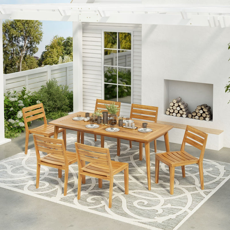 Outdoor 7 Pieces Rustic Patio Dining Set - Teak by HouseOfZazla