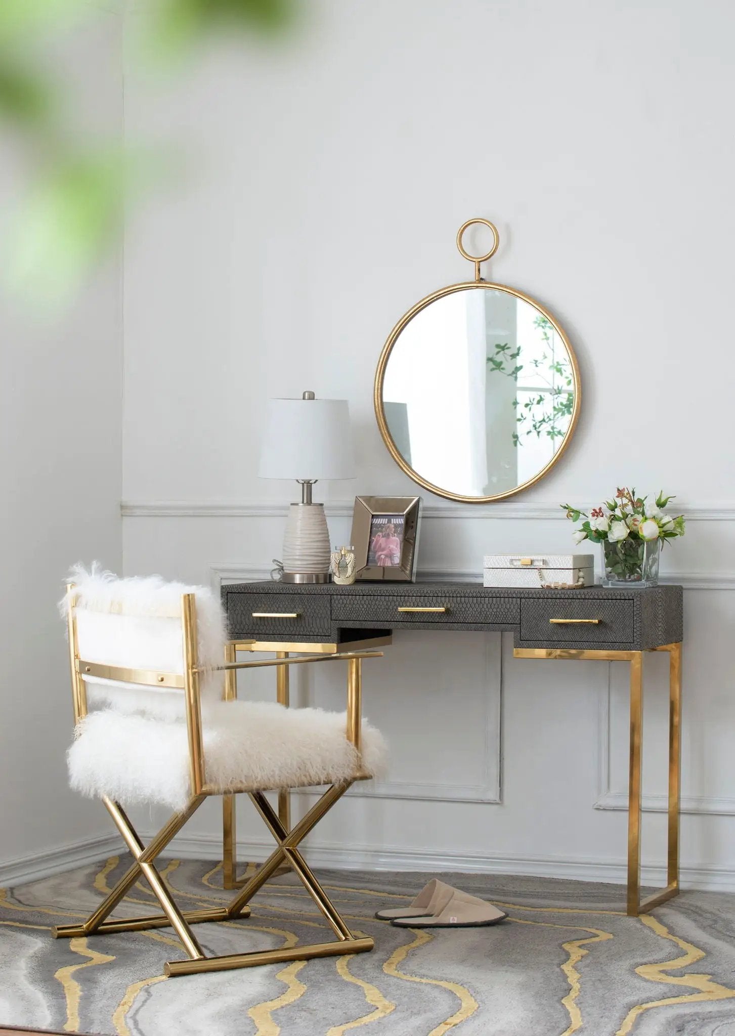 Circle Wall Mirror With Iron Frame, Accent Mirror For Living Room by Unique Piece Furniture