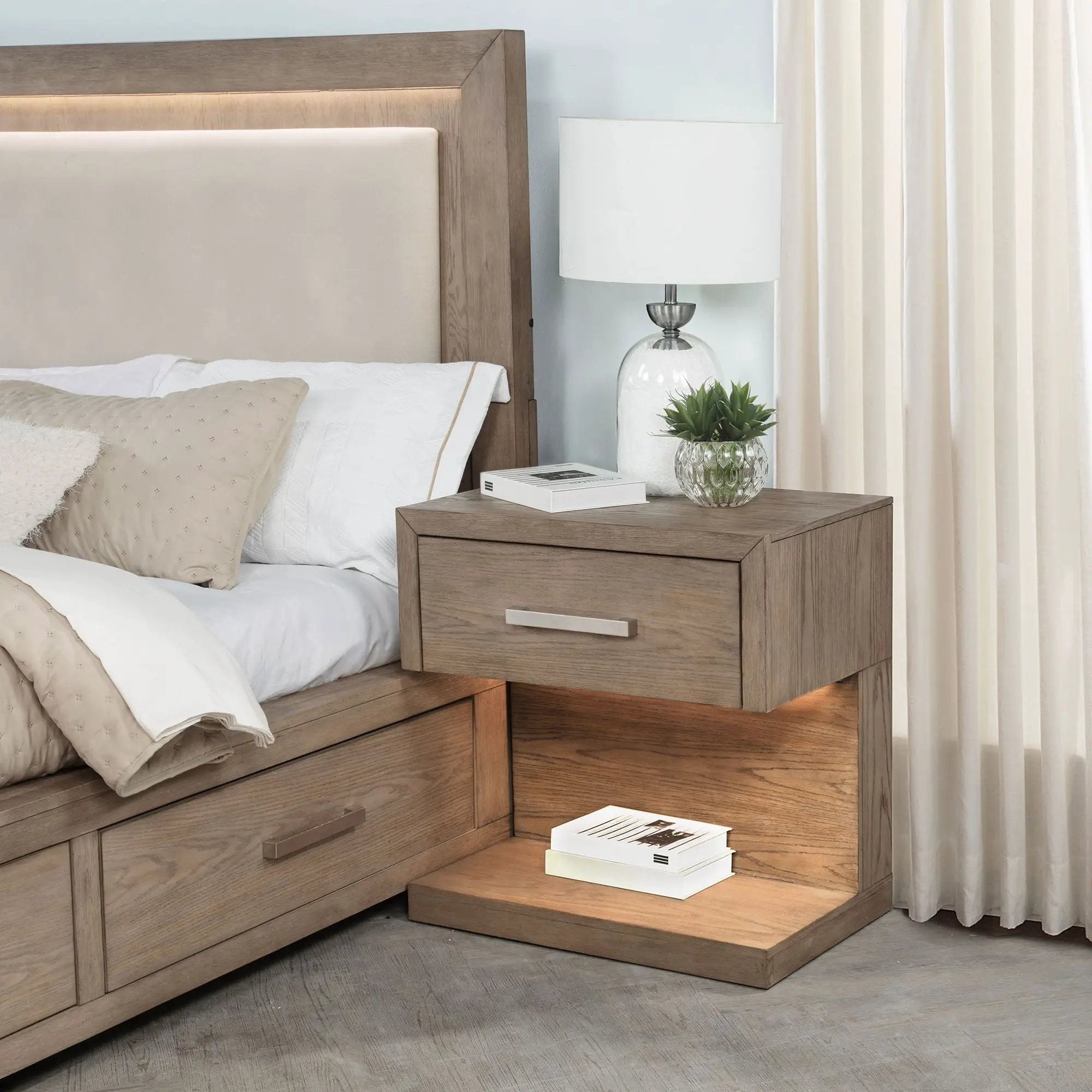 Gibbons - 1 Drawer Nightstand With LED Light - Brown