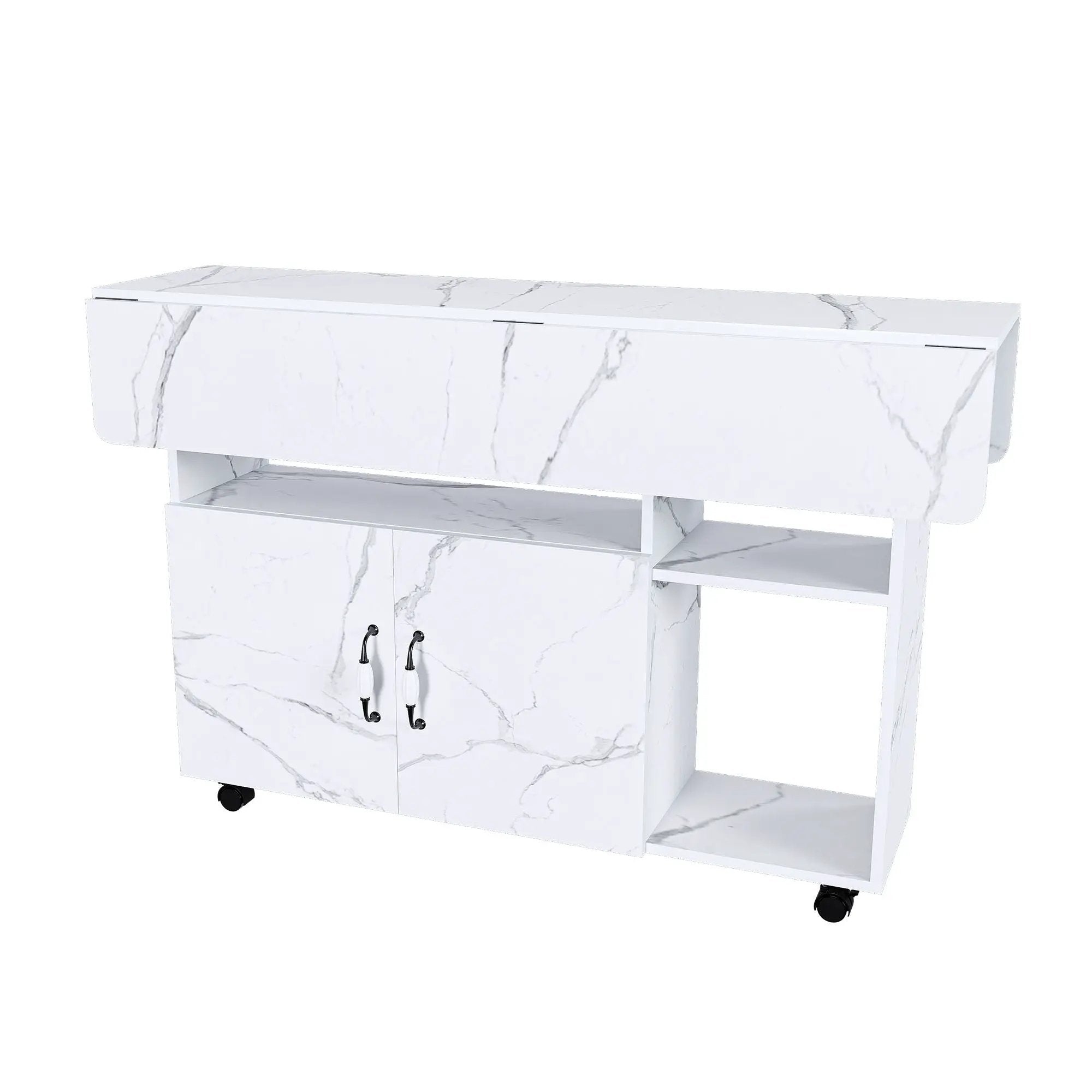Multi Functional Folding Table With Storage Shelves And Wheels by Unique Piece Furniture
