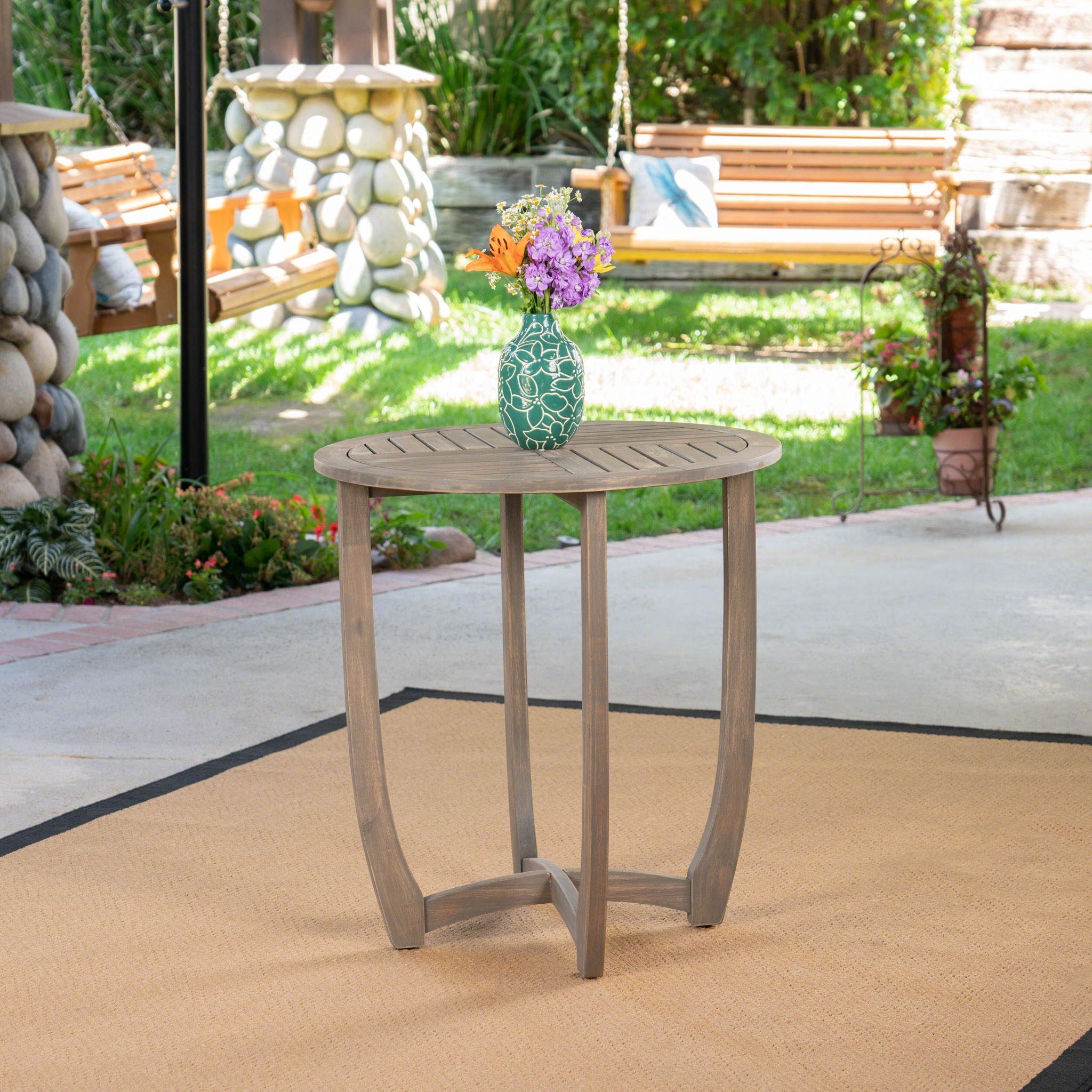 Hermosa Rustic Circular Bistro Table - Gray by HouseOfZazla