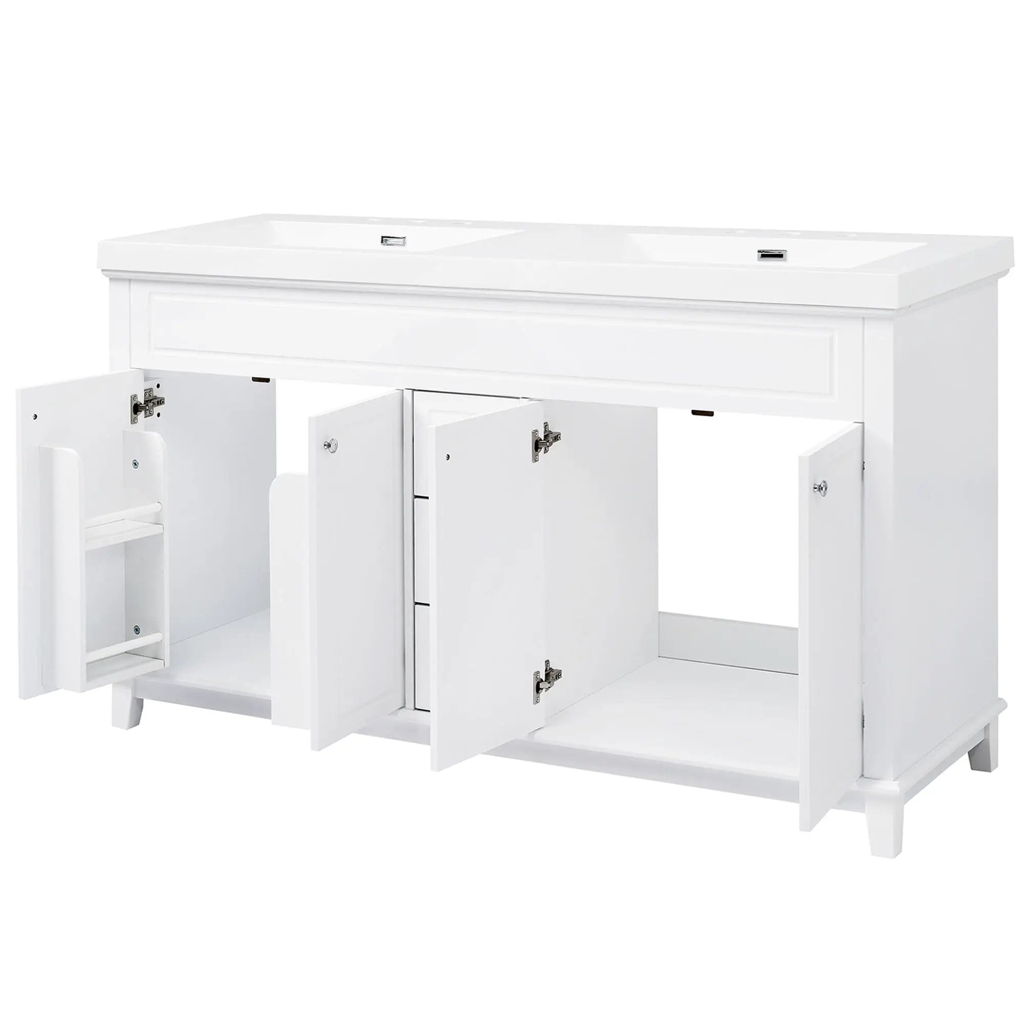 Bathroom Vanity With Double Sinks, 3 Drawers & 4 Doors - White