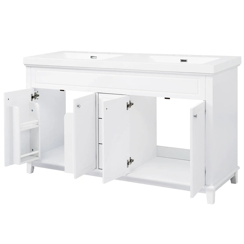 Bathroom Vanity With Double Sinks, 3 Drawers & 4 Doors - White