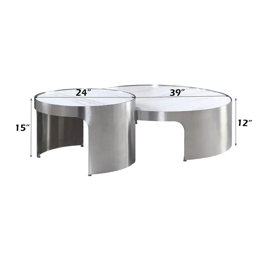 Abilene - Nesting Coffee Table Set - Marble Top & Brush Silver by Unique Piece Furniture