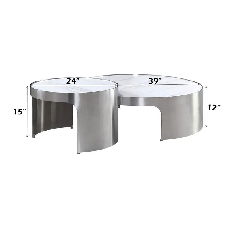 Abilene - Nesting Coffee Table Set - Marble Top & Brush Silver by Unique Piece Furniture