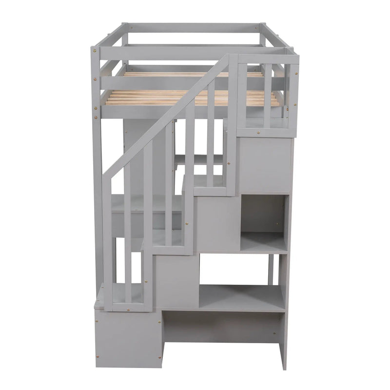 Loft Bed With Storage Drawers, Desk And Stairs With Shelves by HouseOfZazla