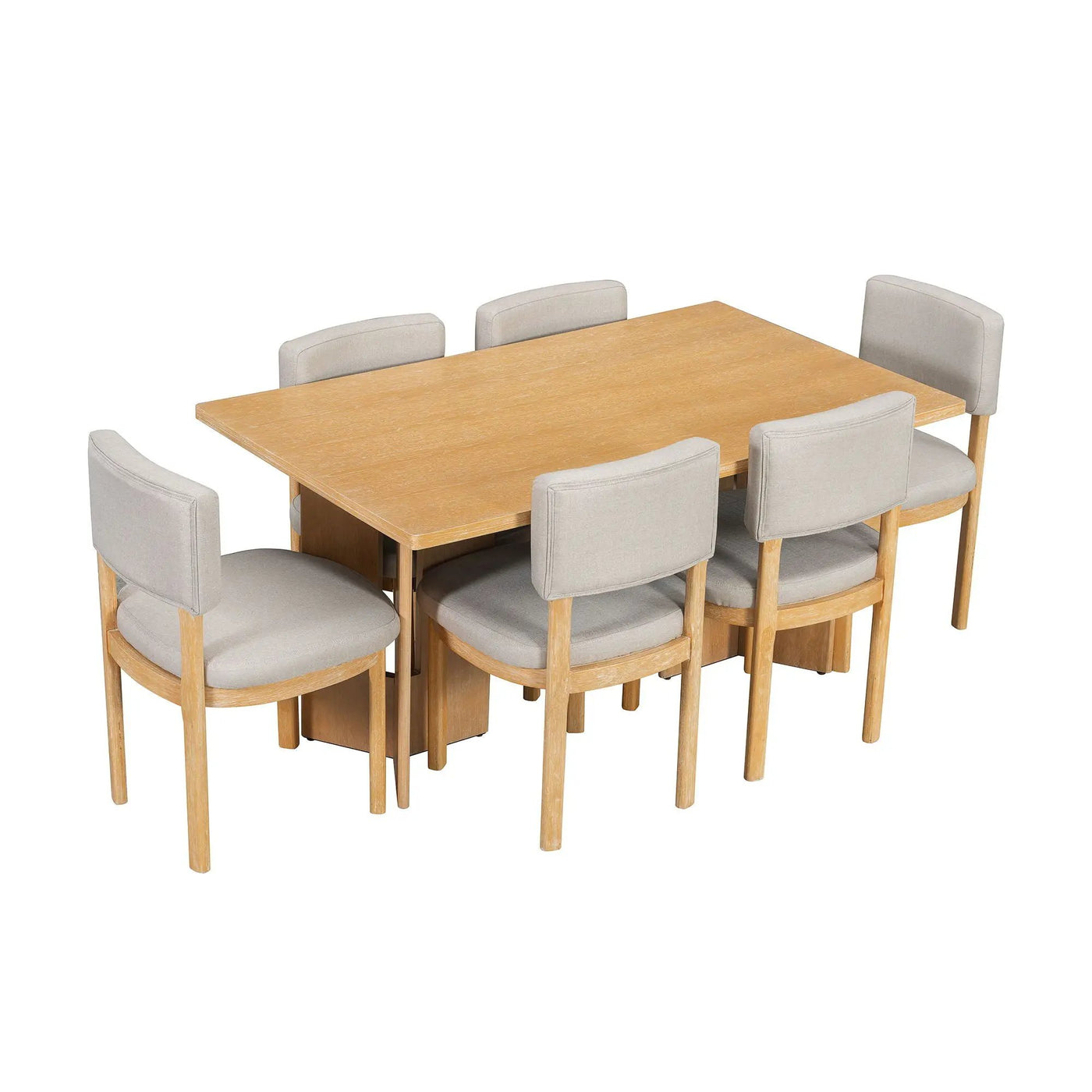 Dining Table Set With 6 Upholstered Chairs, Rectangular Table With Cutout Legs by HouseOfZazla