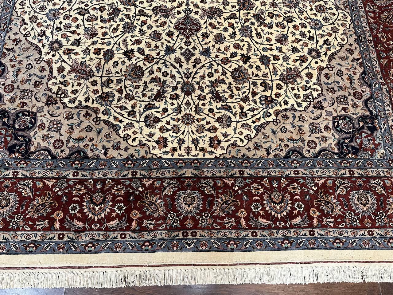 Sino Persian Rug 9x12, Vintage Wool Oriental Carpet, Floral Medallion, Wool Rug, Cream and Maroon by Jewel Rugs