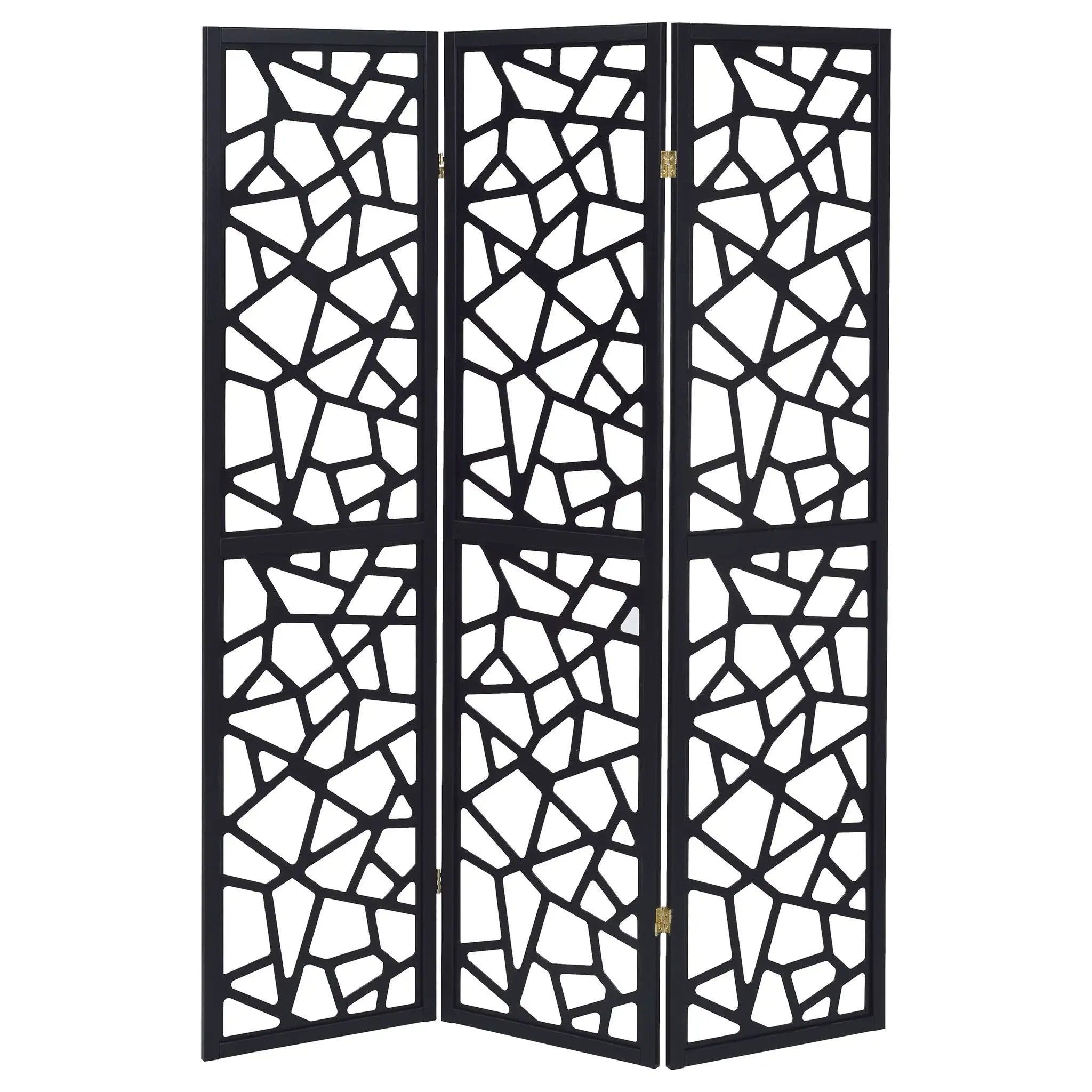 Nailan 3-Panel Room Divider Folding Screen Black Open Mosaic by Unique Piece Furniture